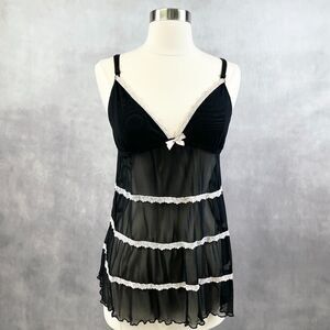 Y2K‎ Cami Tank Womens Size US 8 Frilly Chemise Mesh Lace Whimsigoth Fairycore